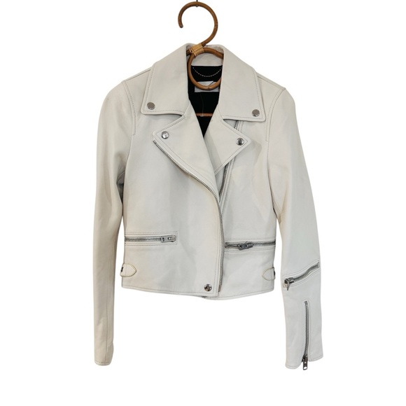 Coach leather biker jacket in cream/ off-white NWOT - Picture 3 of 13